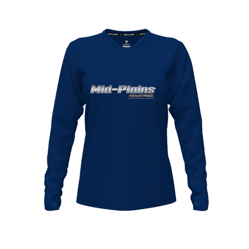 [CUS-DFW-TEES-CMF-VNK-LSL-NVY-FYXS-LOGO2] Decker Comfort T-Shirt (Female Youth XS, Navy, V Neck, Logo 2, Long Sleeve)