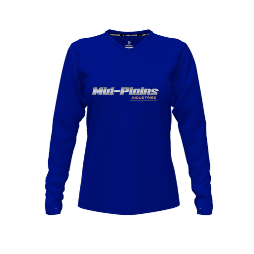 [CUS-DFW-TEES-CMF-VNK-LSL-RYL-FYXS-LOGO2] Decker Comfort T-Shirt (Female Youth XS, Royal, V Neck, Logo 2, Long Sleeve)