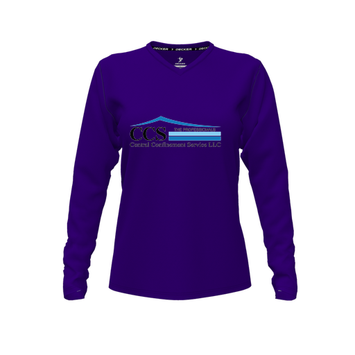[CUS-DFW-TEES-CMF-VNK-LSL-PUR-FYXS-LOGO1] Decker Comfort T-Shirt (Female Youth XS, Purple, V Neck, Logo 1, Long Sleeve)