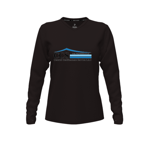 [FTLVPTBK-FYXS-LOGO1] Decker Performance T-Shirt (Female Youth XS, Black, V Neck, Logo 1, Long Sleeve)